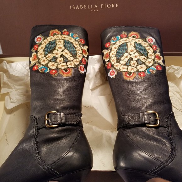 Isabella Fiore Shoes - RARE Peace Black Leather Boots 6.5 Isabella Fiore